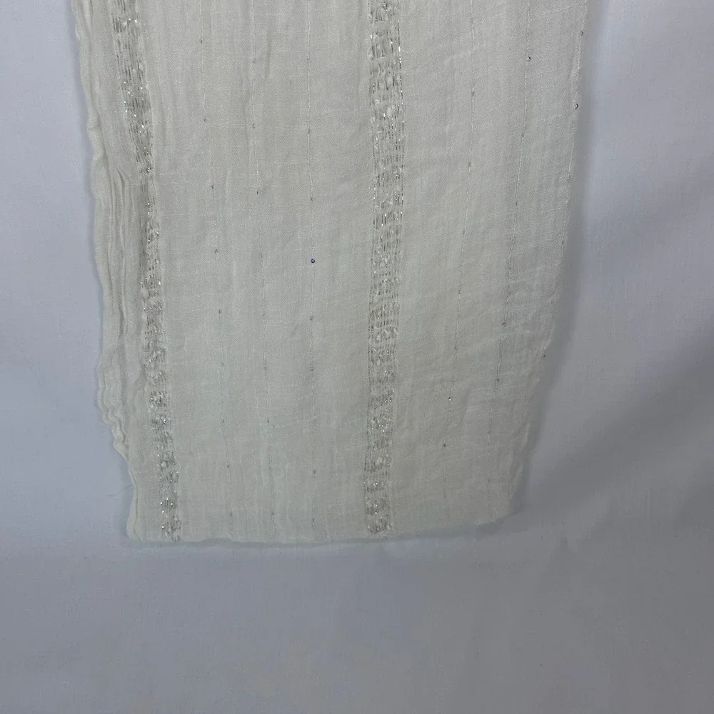 Van Heusen Cream Shimmer Wrap Scarf – Sheer Metallic Stripe Long Stole